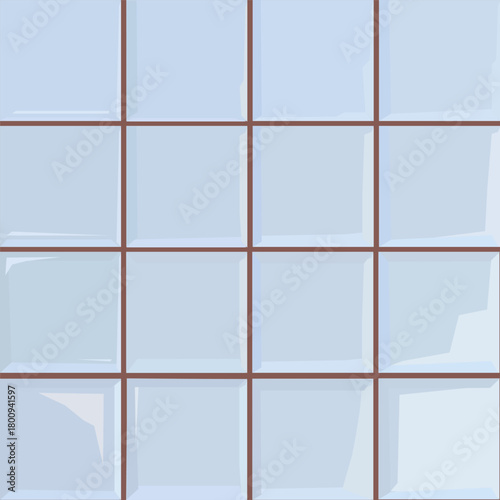 Seamless geometric pattern of translucent glass tiles arranged in a clean square grid with soft light reflections.