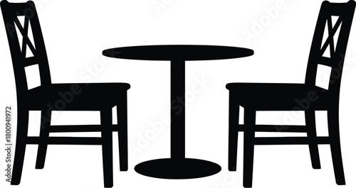 Silhouette of two bar stools and a round high top table