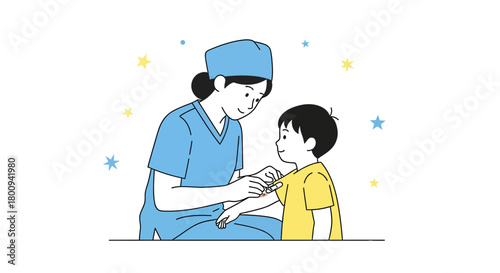 A Nurse Administering Vaccine To A Child, Illustrated Vector Healthcare Concept