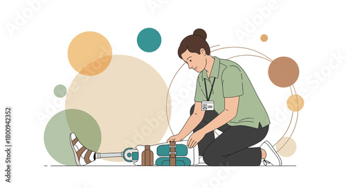 Caring Professional Securing Prosthetic Limb With Compassion And Expertise