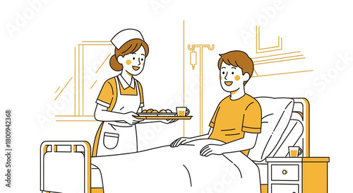 Caring Nurse Serves Hospital Patient Food, Promoting Health and Recovery, Get Well Soon