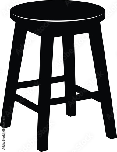 Simple wooden stool silhouette isolated on white background
