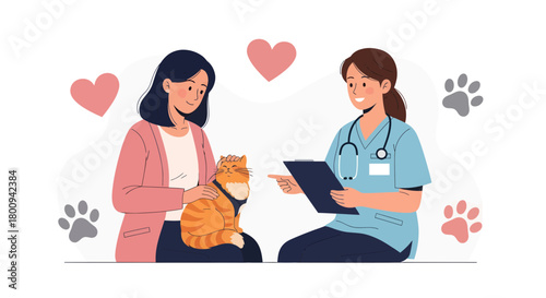 Cat Owner Receives Veterinary Care and Examines Doctor's Report For Her Loyal Pet Friend