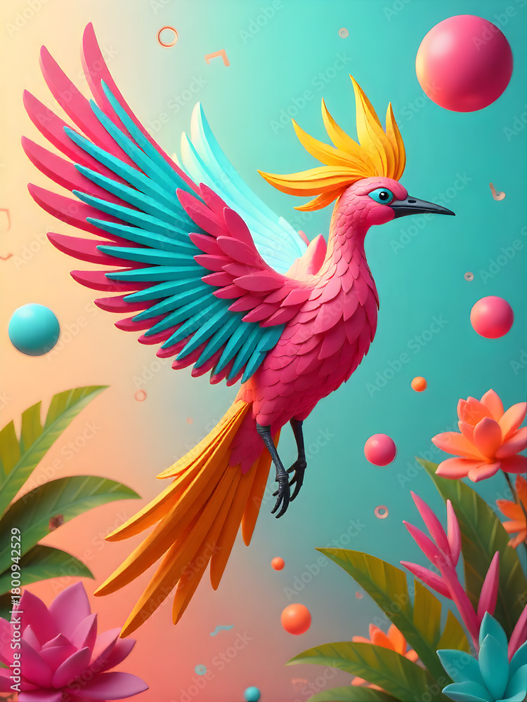 Obraz premium 3D Pop-art Style (Animal) - Flying Cendrawasih Bird