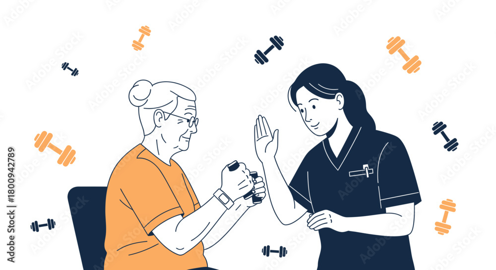 Fototapeta premium Elderly Empowerment Through Exercise and Support: A Vector Illustration