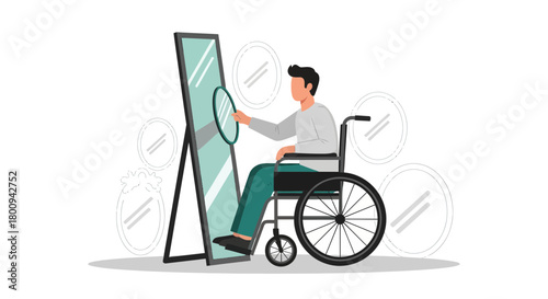 Disabled Person Engaged In The Process Of Self reflection Through A Mirror Illustration