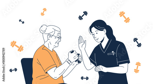 Elderly Empowerment Through Exercise and Support: A Vector Illustration