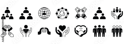 Cultivating community with care and collaboration, a collection of symbolic icons representing support, unity, and global connection for a brighter future, perfect for your next design project