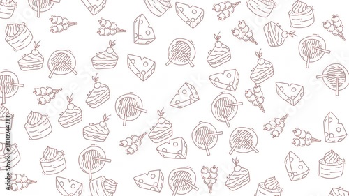 Pattern of cake, cheese and more perfect for food blogs, menus and social media posts craving vibrant food imagery.