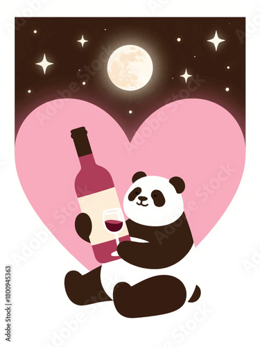 Panda With Wine Bottle Illustrator Artwork Design Template Poster