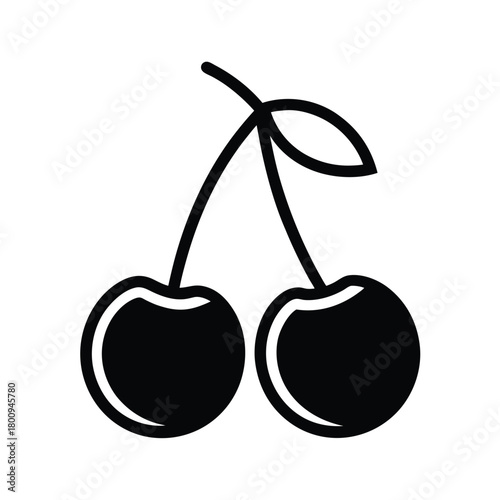 Cherries Outlined In Bold Vector Illustration