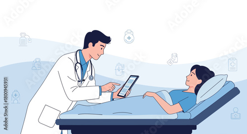 Medical Examination and Patient Care: A Doctor Checking Diagnostic Information on Tablet