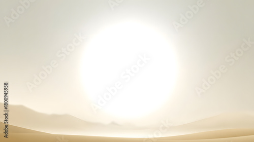 a bright sun shining in the desert landscape with mountain background