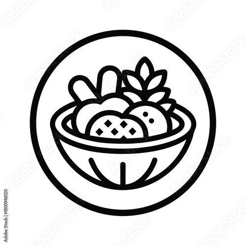 Hummus With Veggies Outline Vector Illustration