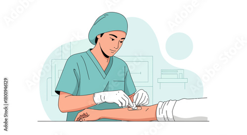Medical Professional Applying Dressing to Patient's Arm with Gentle Precision