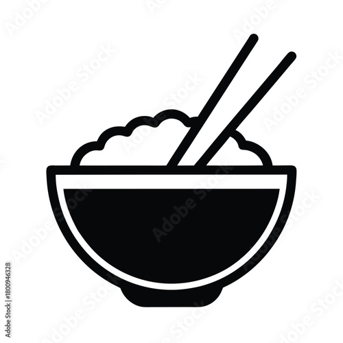 Rice Bowl With Chopsticks Outline Vector Illustration