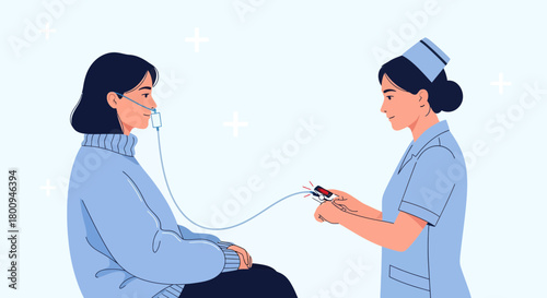 Medical Professional Checks Patient's Oxygen Levels And Administration Of Therapy For Recovery