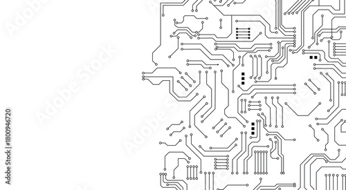 Abstract digital background with technology circuit board texture. Electronic motherboard illustration. Black circuit connection on white background.