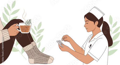 Patient Comfort And Healthcare Professional Administering Medication Illustration
