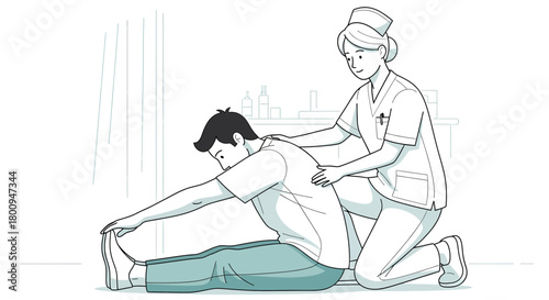Patient Undergoes Physical Therapy Exercise With The Guidance Of A Healthcare Professional
