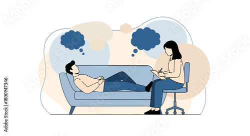 Patient Undergoes Therapy Session to Alleviate Stress and Mental Health Concerns Illustration