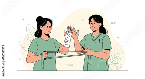 Patient Undergoing Hand Therapy Exercises With Medical Professional During Rehabilitation