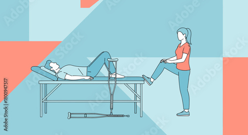Patient Undergoing Physical Therapy Assisted By a Professional, Rehabilitation Scene Illustrated