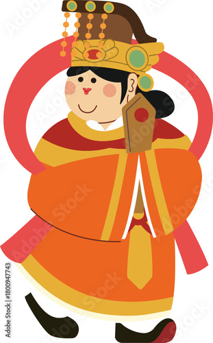 Cute cartoon Chinese lucky goddess holding a traditional command tablet, symbolizing authority, blessing, and good fortune in Lunar New Year celebrations.