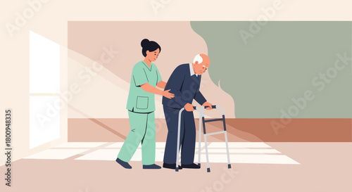 Supporting Mobility: A Healthcare Professional Assisting an Elderly Individual's Movement