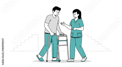 Supporting Mobility: A Healthcare Professional Assisting a Patient With a Walker