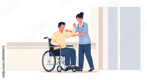Supporting Mobility: A Healthcare Professional Assists a Patient Using a Wheelchair