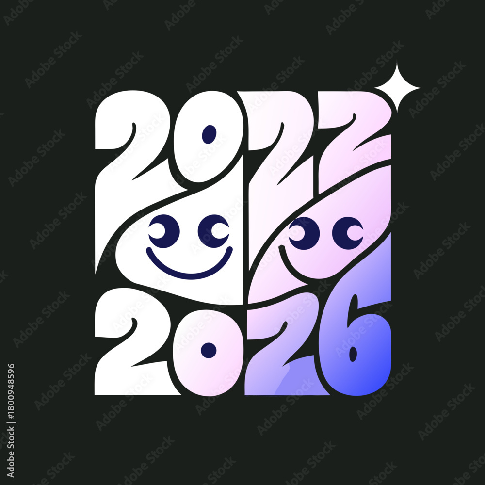 Naklejka premium 2022 2026 numbers with smiling faces and gradient year