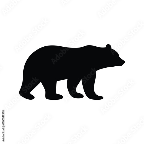 Black silhouette of a walking bear icon warning sign for outdoor safety and wildlife awareness