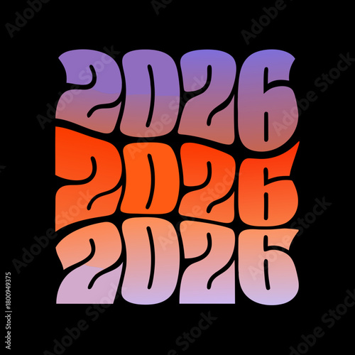 2026 year numbers in wavy gradient rows text typography