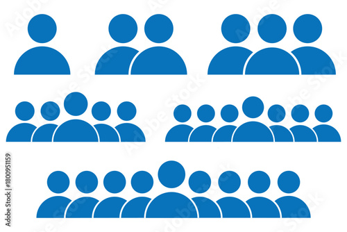 Set of people icon representing group size. Group of people or group of users collection.