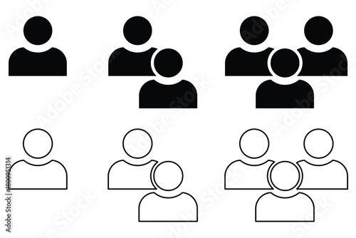 people group icons. Set of people icon representing group size. small, medium and large group symbol set.