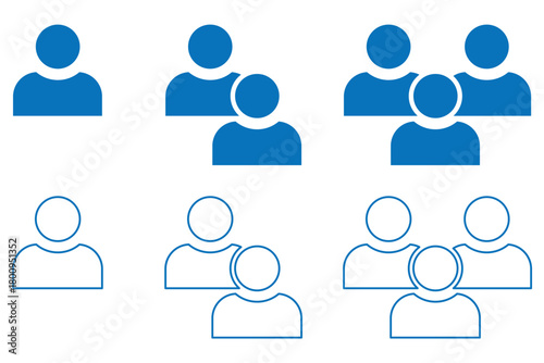 Set of people icon representing group size. Group of people or group of users collection.