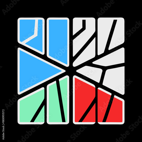 Abstract geometric shattered pattern blue red green