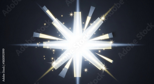 Radiant starburst with shimmering light rays and golden sparkles, creating a dazzling and festive effect on a dark backdrop