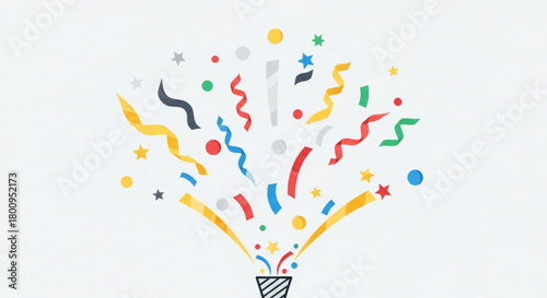 Exploding confetti popper isolated on, creating a festive and celebratory atmosphere with vibrant colors and dynamic design elements
