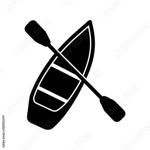 Simple black silhouette of a canoe with paddle ideal for water sports graphics