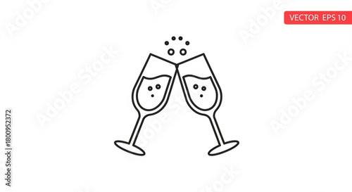 Two champagne glasses toasting, isolated on, creating a celebratory moment with bubbles rising, perfect for special occasions and festivities
