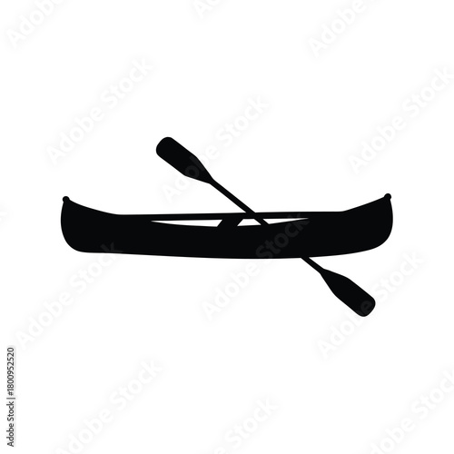 Simple black silhouette of a canoe with paddle for outdoor adventure and water sports