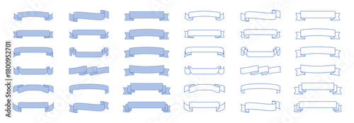 薄いブルーとブルーのアウトラインの使いやすいベーシックなリボンフレームのセット