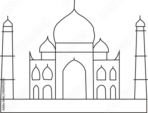 Minimalist Taj Mahal Outline Drawing for Indian Architecture Icon and Simple Travel Graphic