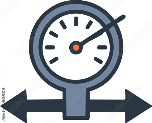Pressure Gauge and Arrows Indicating Measurement and Direction