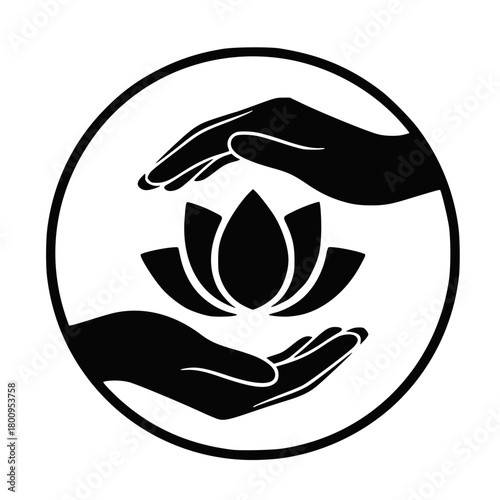 Circular Logo of Hands Protecting Lotus for World Meditation Day