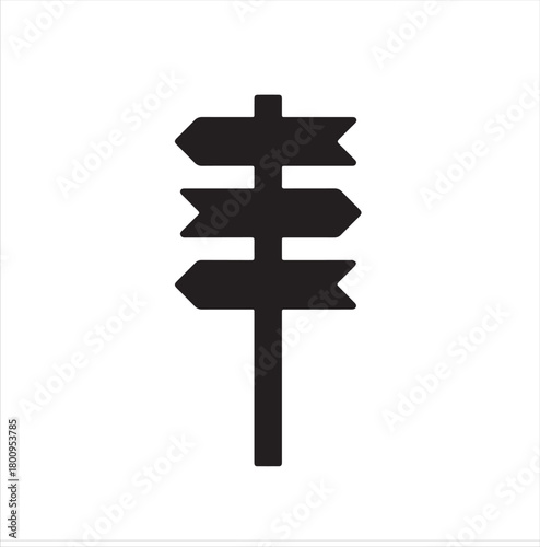 Silhouette directional sign post with three arrows vector illustration