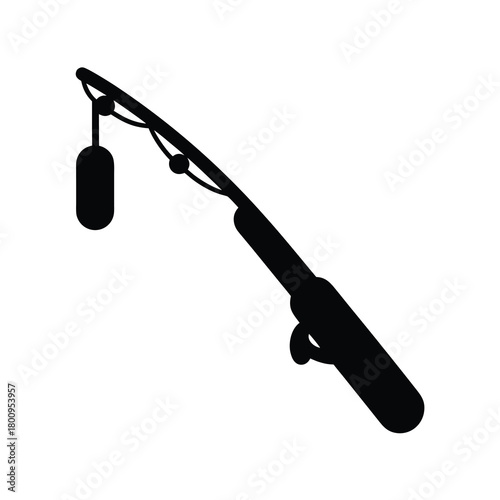 Silhouette of a fishing rod with a bobber ready for angling and outdoor recreation