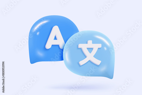 3D language translate realistic icon signs, dictionary and chat translator. speak bubble symbol language concepts. 3d speech studying icon vector illustration